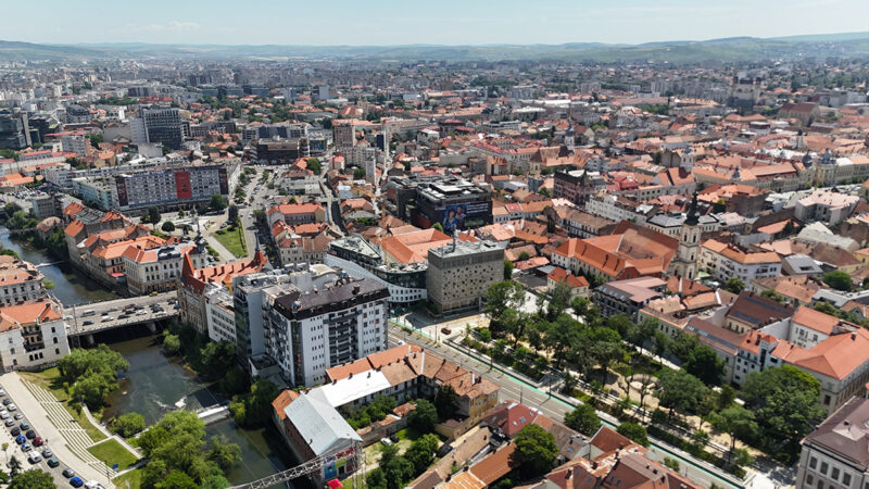 The Someș river and central Cluj-Napoca seen from above