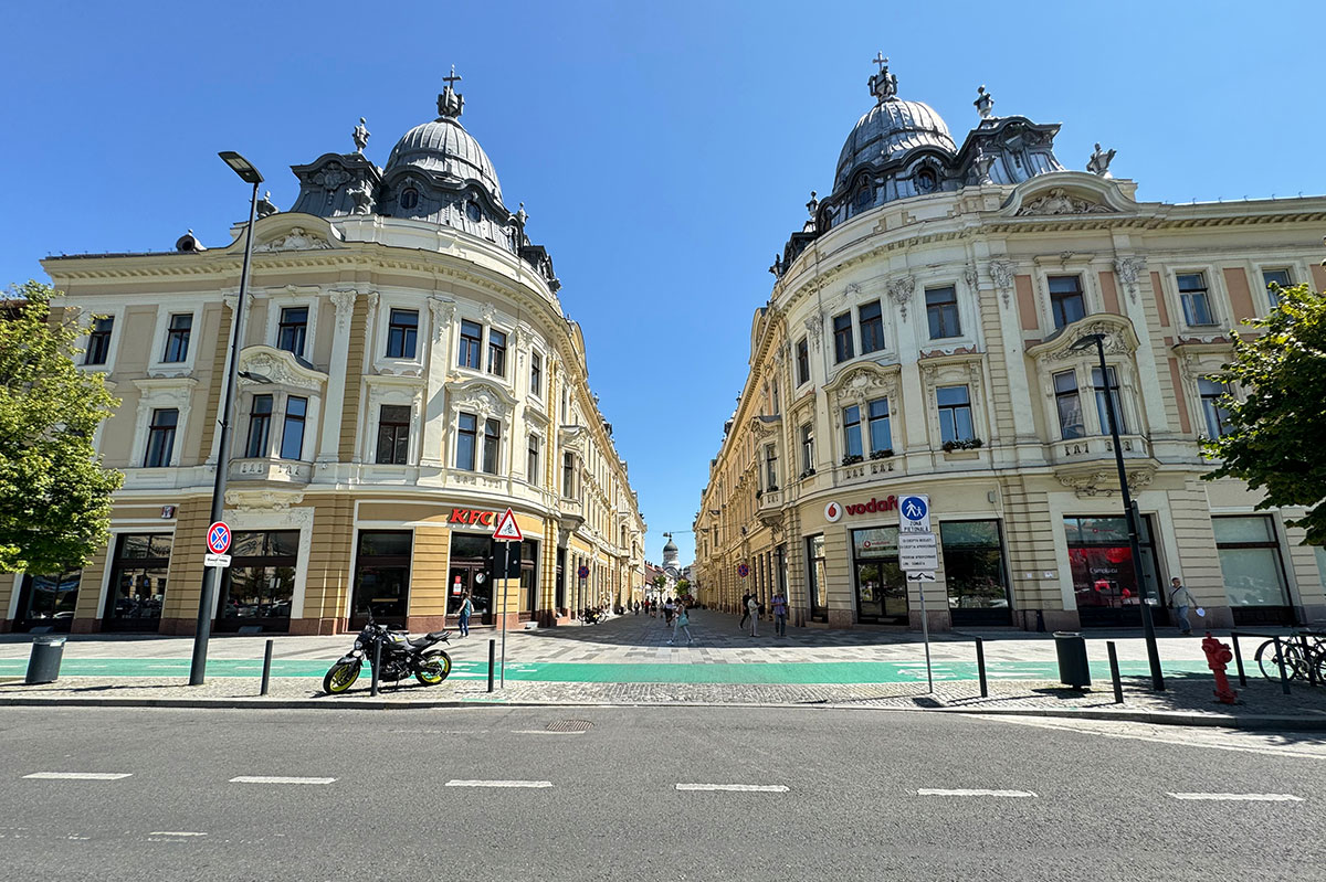 Historic buildings on a pedestrian street in central Cluj-Napoca